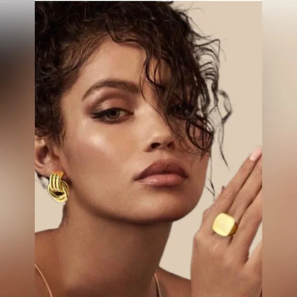 Gold Signet Ring with Matte Finish and Bold Statement Ring Design; New!